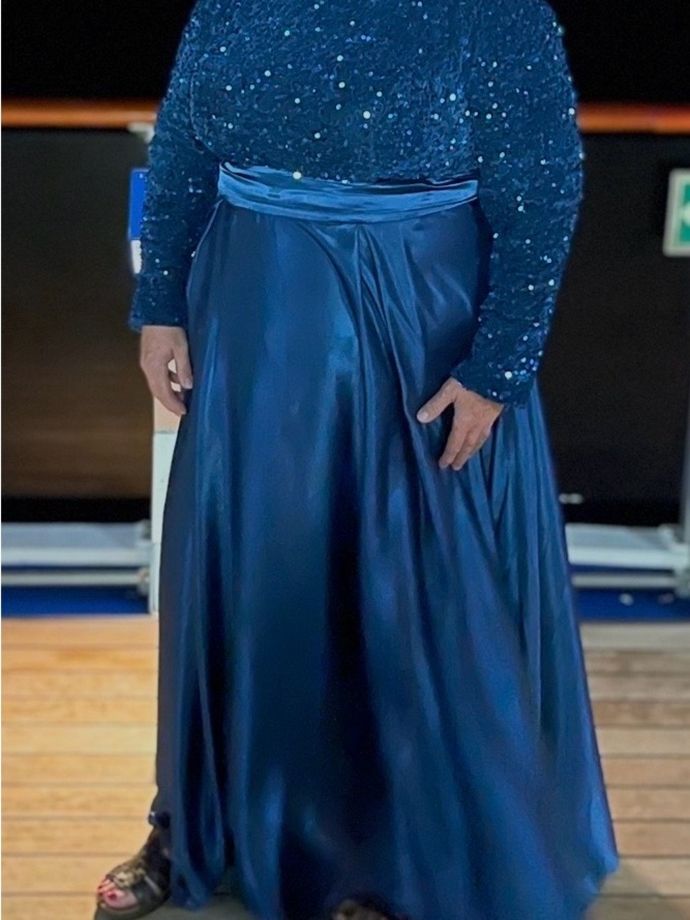 Elegant stunning blue Long Sleeve Sequin Evening Gown